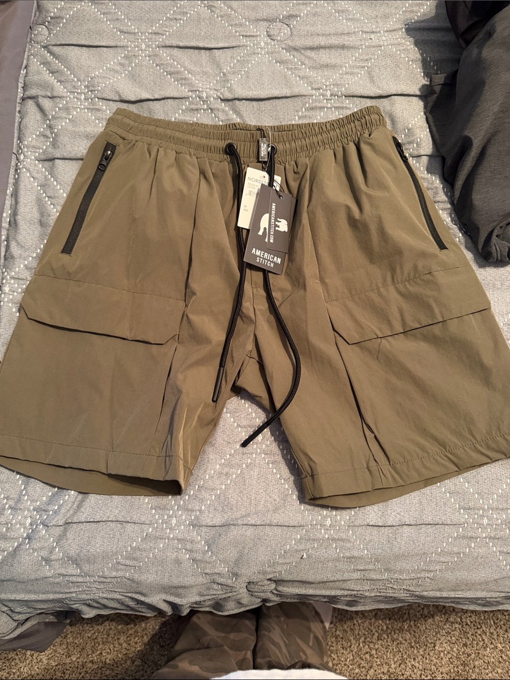 American Stitch Men's Olive Green Cargo Shorts with Zipper Pockets